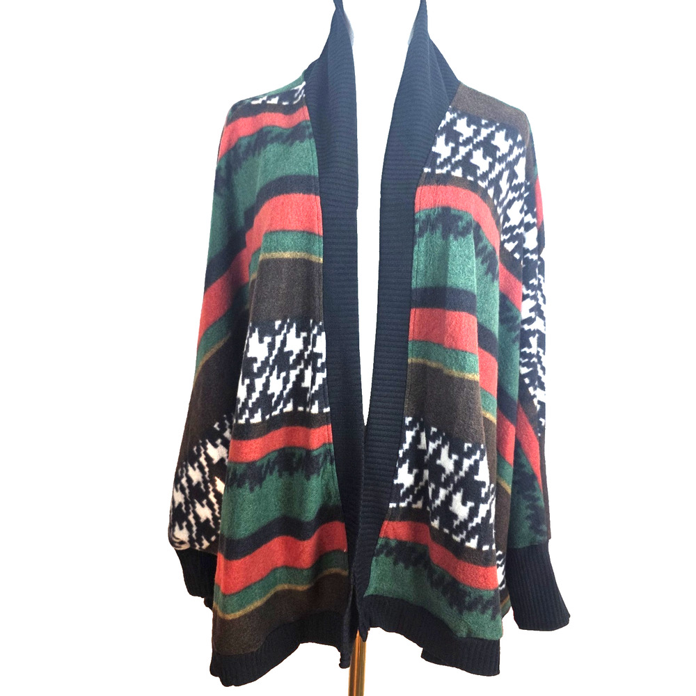Ces Femme Striped Open Front Cardigan Made in USA Lagenlook Western Wm's Lg